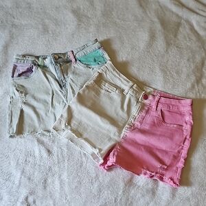 Justice Kids Denim Shorts - Pink, Cream, and Green